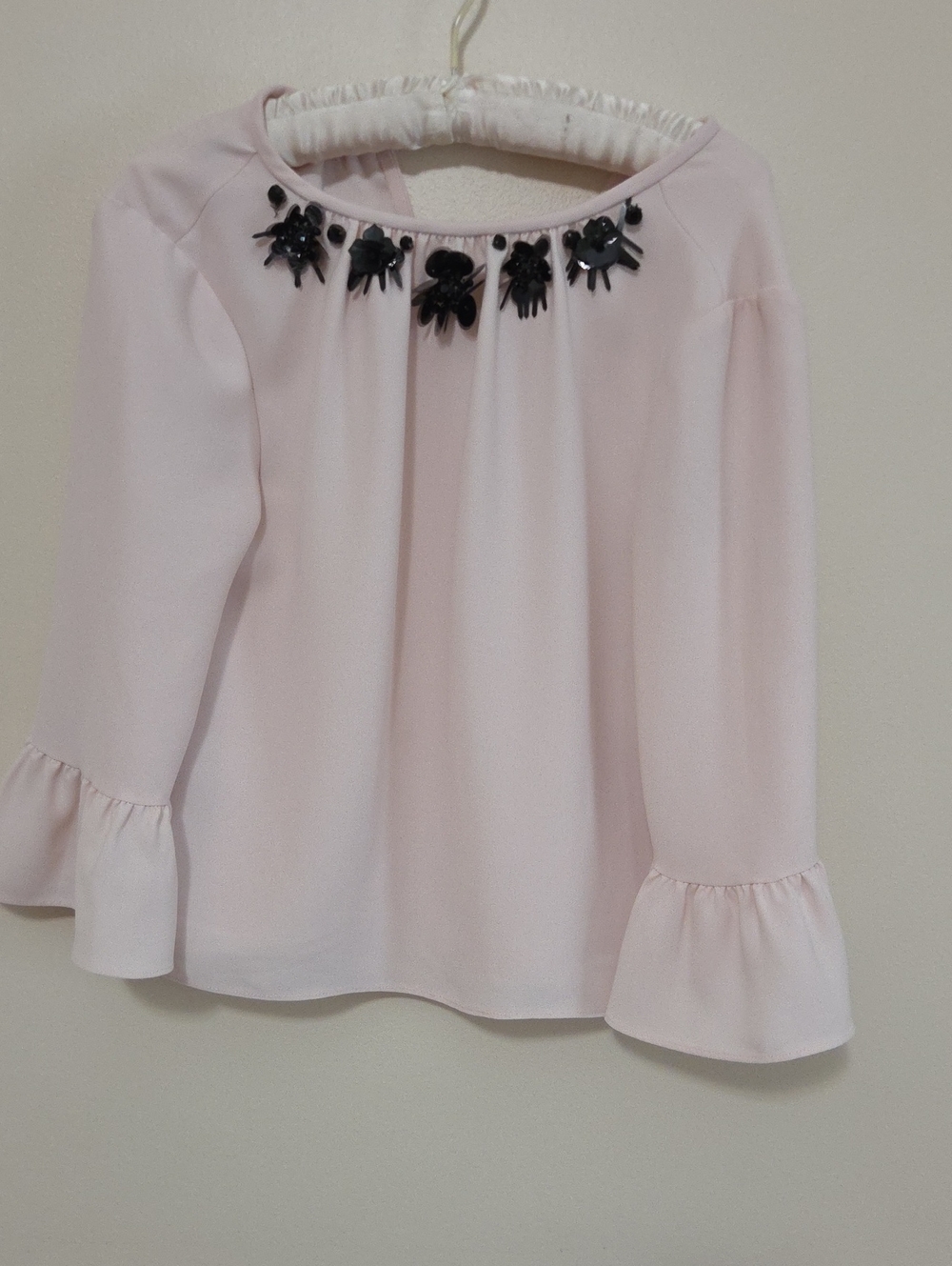 kate spade Pale Pink Jeweled Ruffle Sleeve Blouse